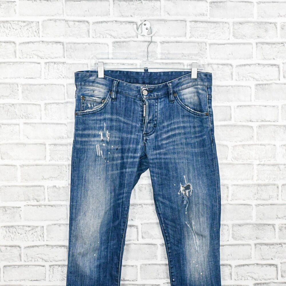 Men's Blue Distressed Straight-Leg Jeans - Picture 7 of 10